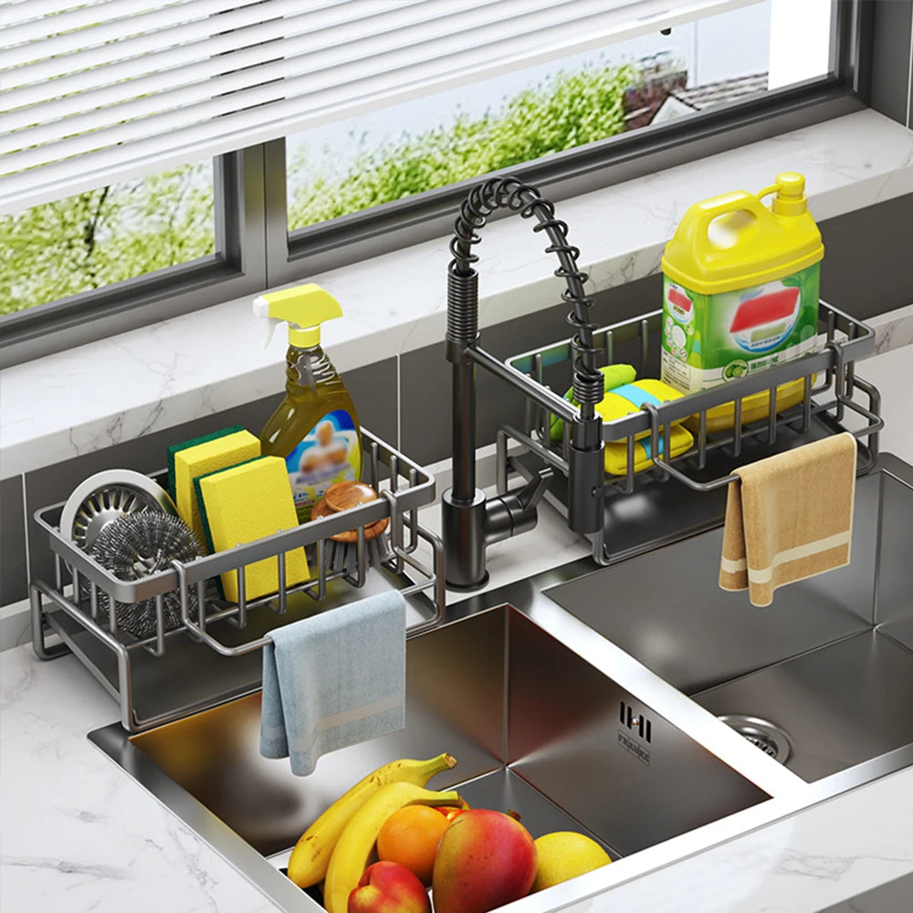 Self-draining Sink Shelf Stainless Steel Kitchen Sink Drain Rack Soap Sponge Holder Kitchen Sink Organizer